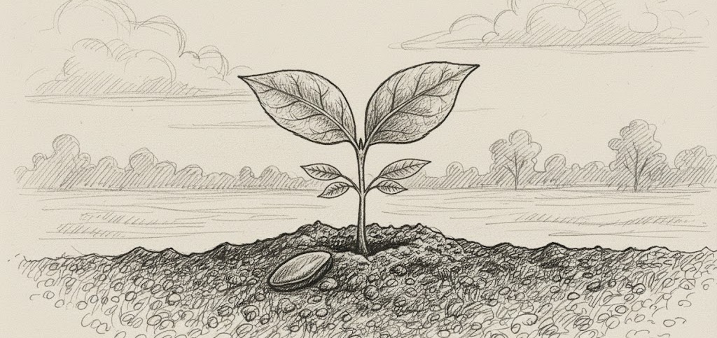 A seedling growing stronger with multiple leaves and small branches