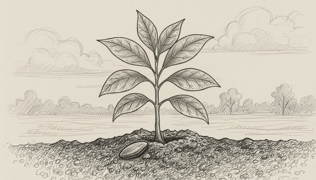 A well-developed plant with thick stem and many healthy leaves